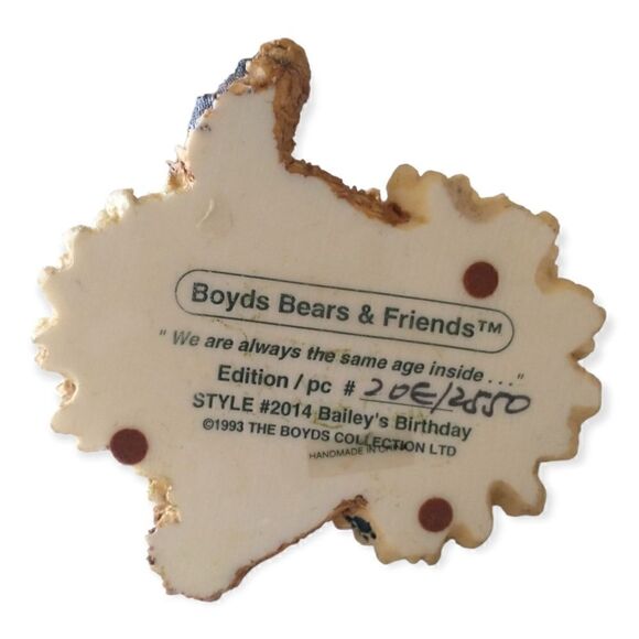 Baileys Birthday Figure Boyds Bears Friends Bearstone Collection 2014 Vtg 1993. - Picture 10 of 11